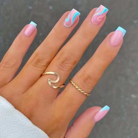 Pink and blue malibu barbie nails