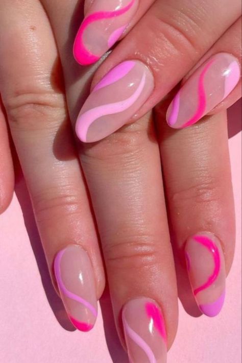 pink barbie abstract nail art