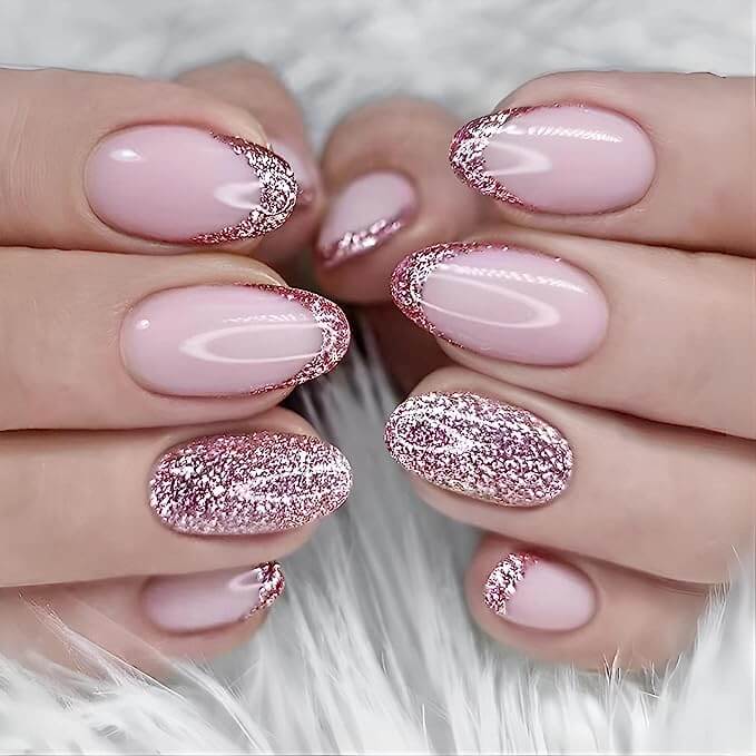 pink barbie french tip sparkle press on nails from amazon