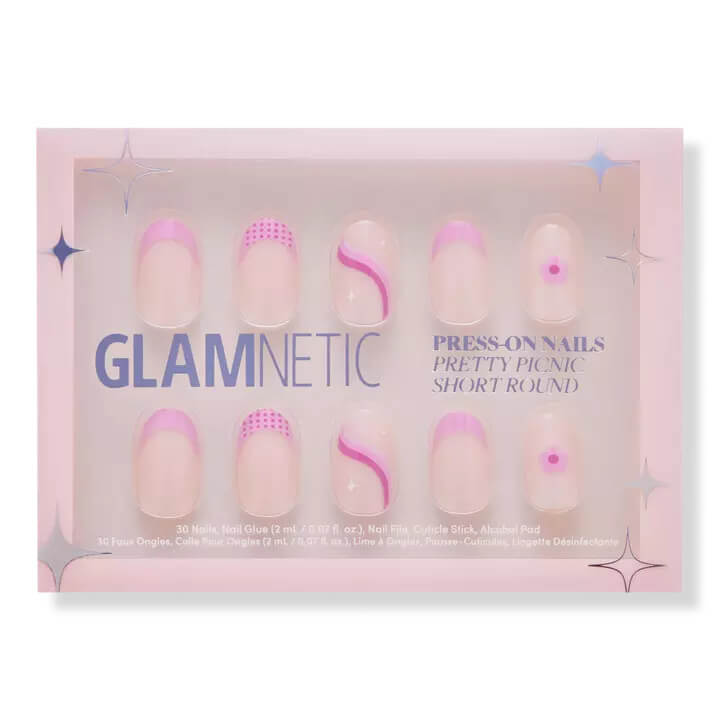 glamnetic pink pattern fun press on nails