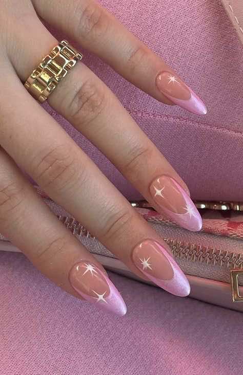 pink barbie inspired french tip nails