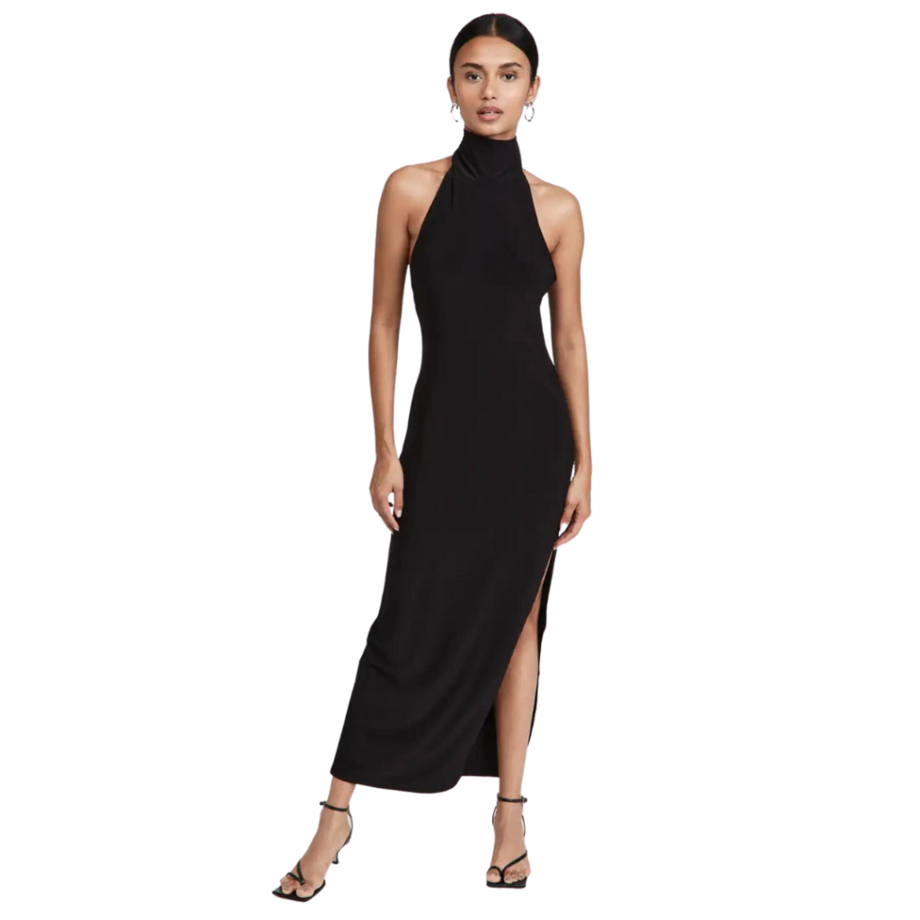 black sleeveless turtleneck dress 