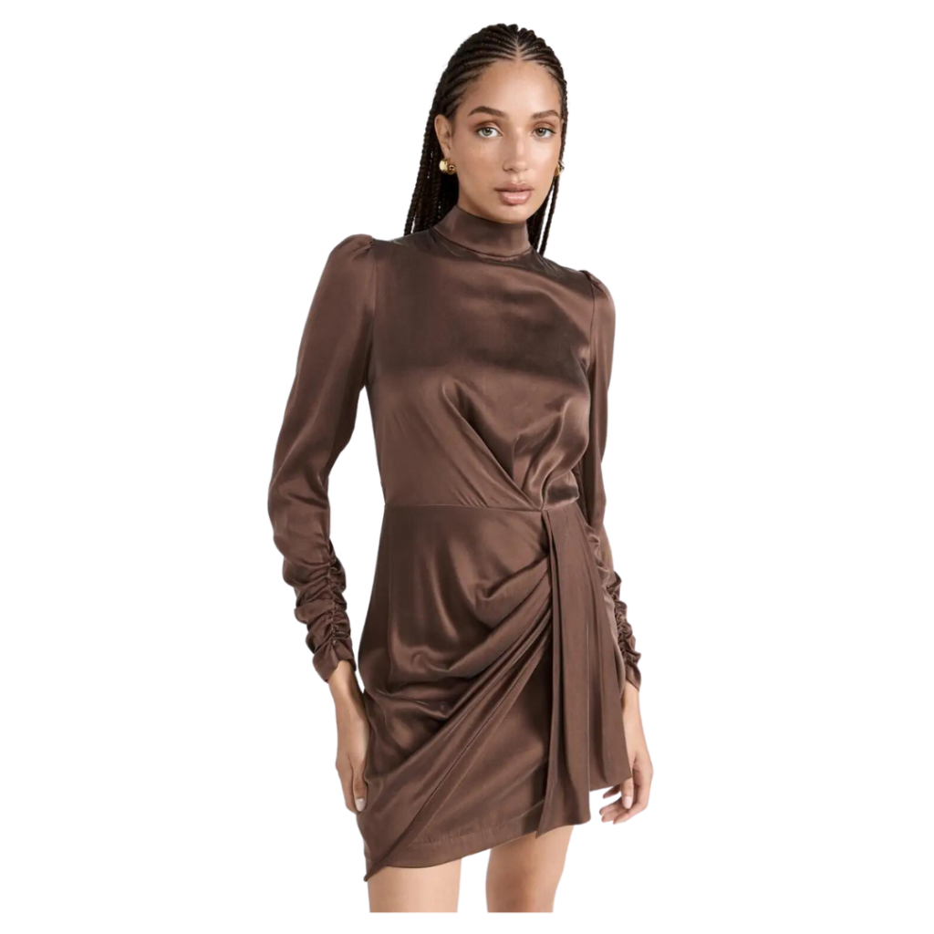 brown satin longsleeve dress
