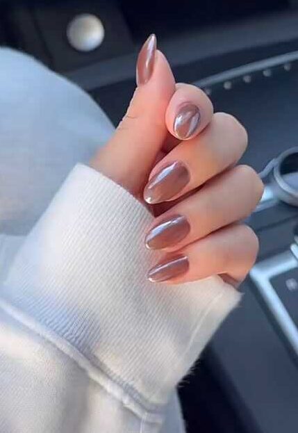 brown chrome nails for fall