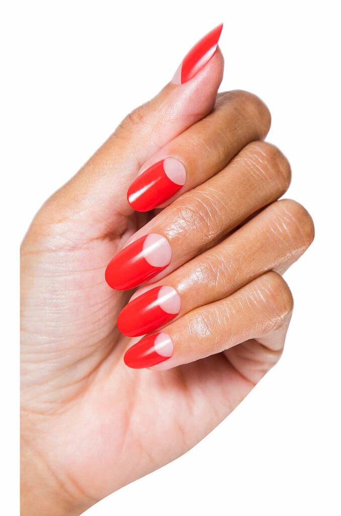 candy apple red reverse french tip press on nails 