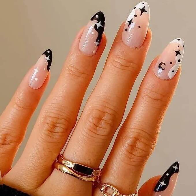 black and white press on nails for hallowen