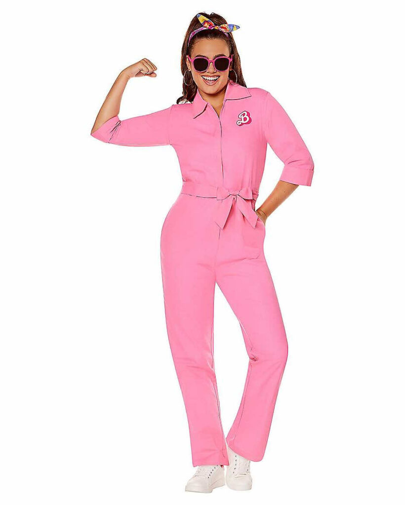 pink barbie jumpsuit for easy barbie halloween costume idea 