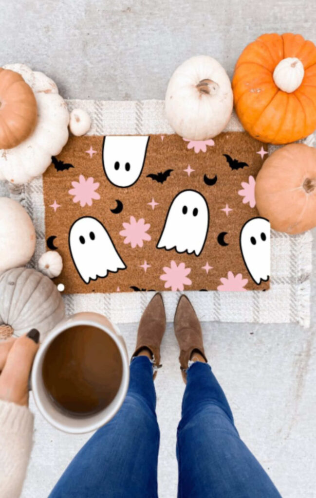 pink ghost doormat for fall