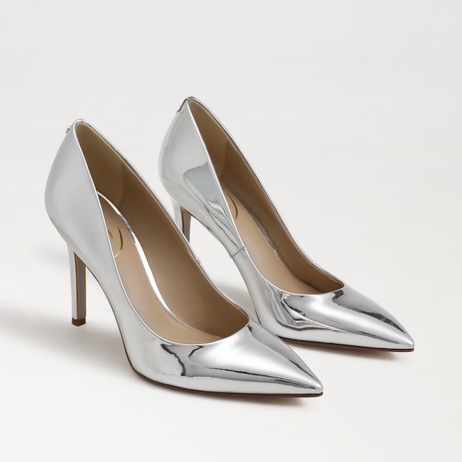 silver metallic pumps