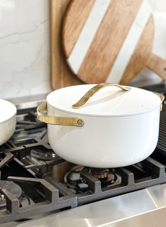 white and gold caraway cookware