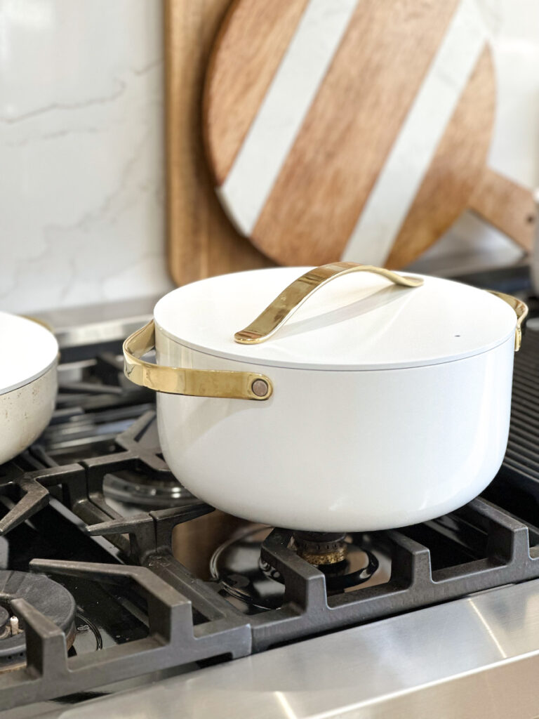 Caraway Dutch Oven in White with Gold Handles