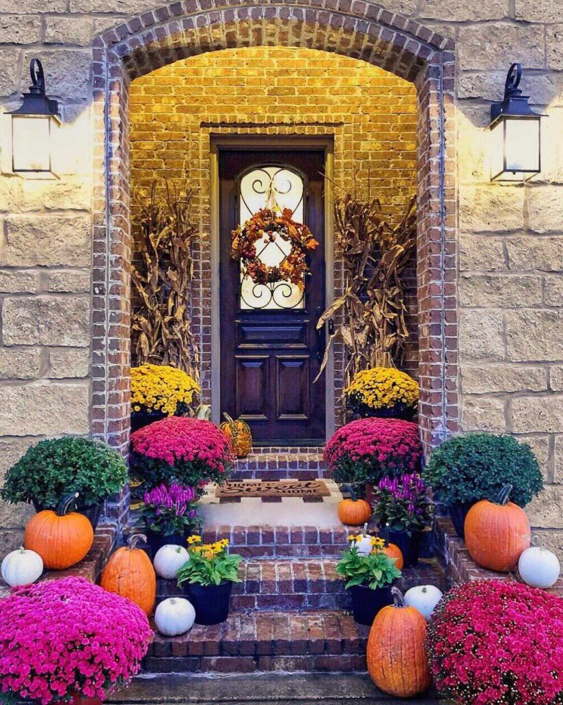 colorful floral fall front door decor