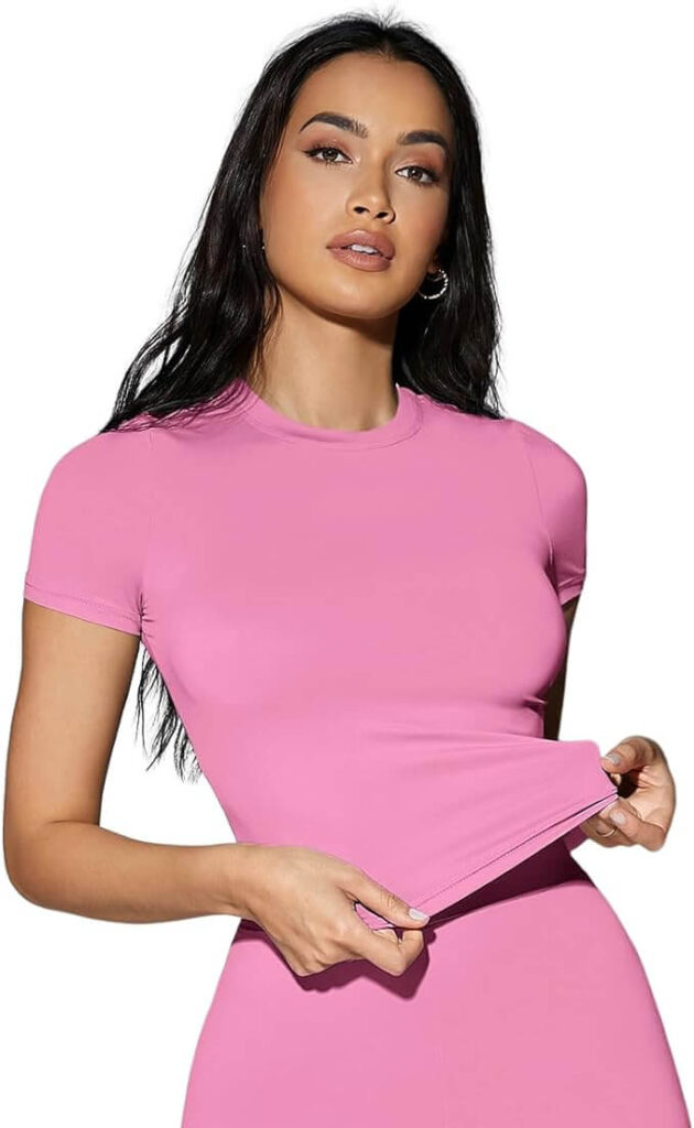 stretchy tee shirt dupe for skims tee in pink