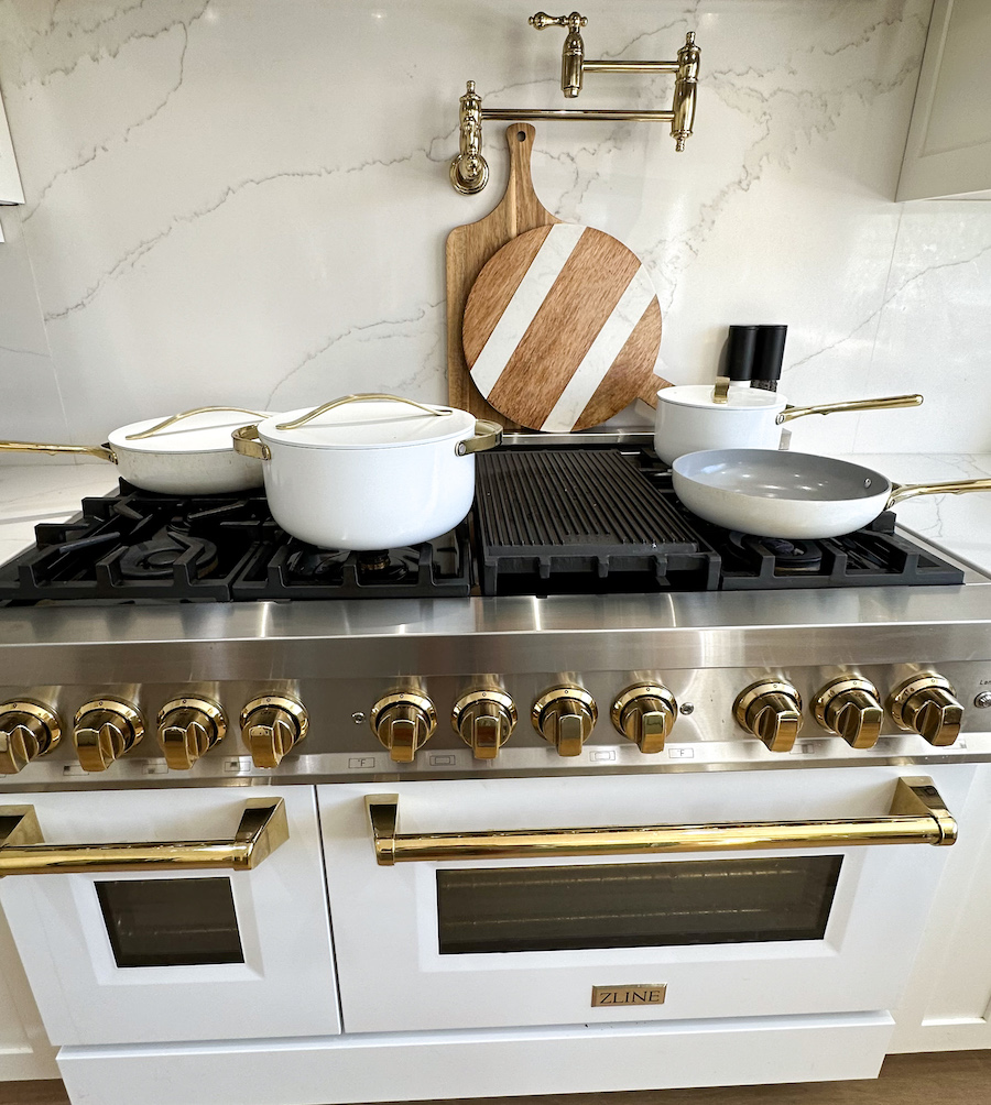 white and gold caraway cookware set review