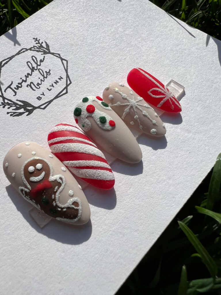 christmas themed nail ideas gingerbread