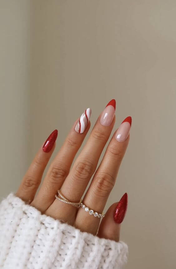 red candy cane nails for christmas