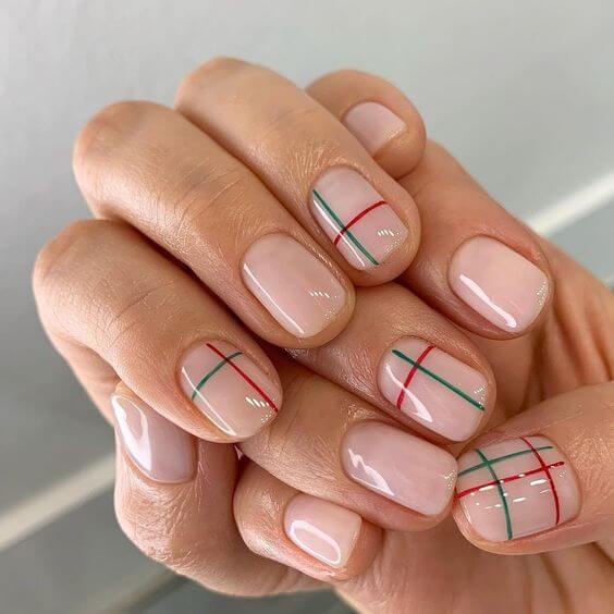 simple plaid nails for christmas