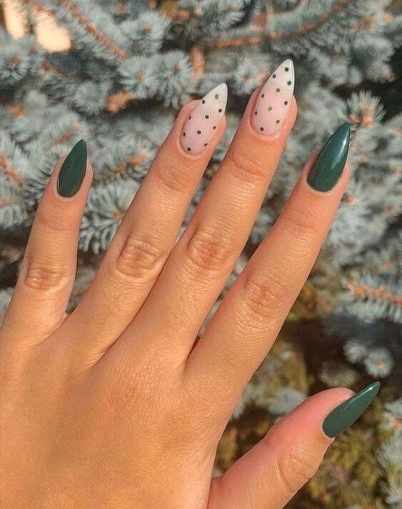 green and polka dot nails for holiday season