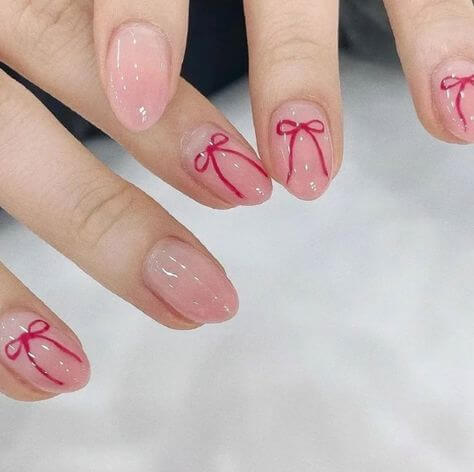 red bow nail idea for valentine's day 