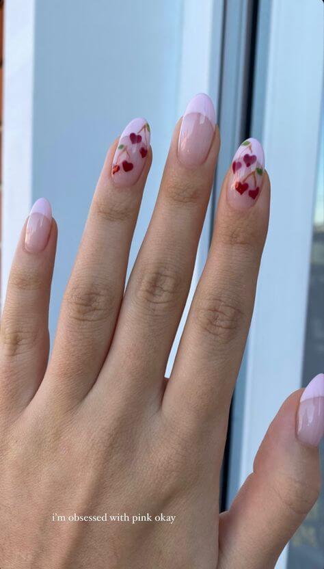 cute girly nail art with cherries 