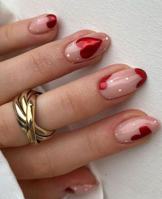 metallic red heart design for nails