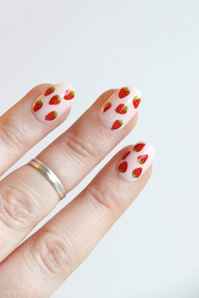 strawberry nail decals for valentine's day 