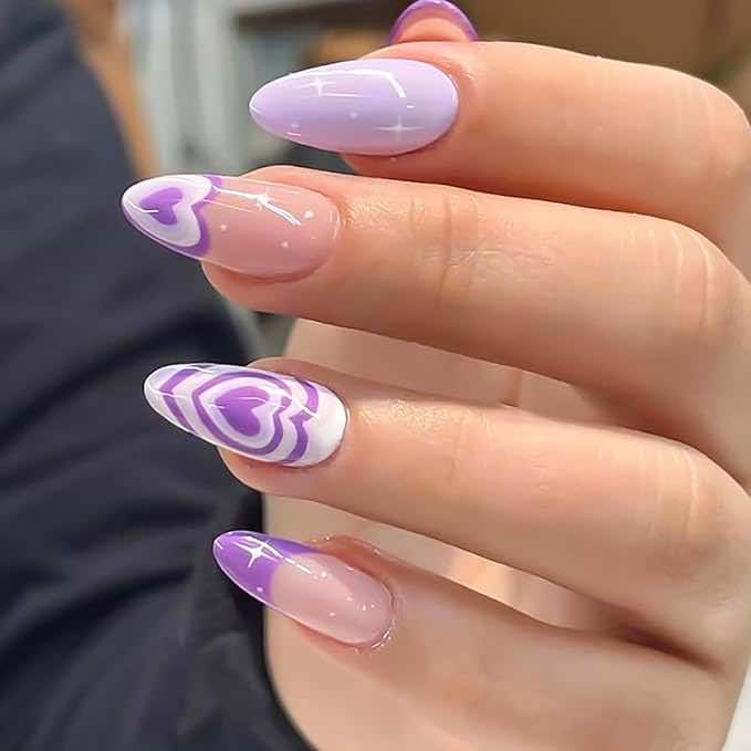 fun purple press on nails for valentine's day