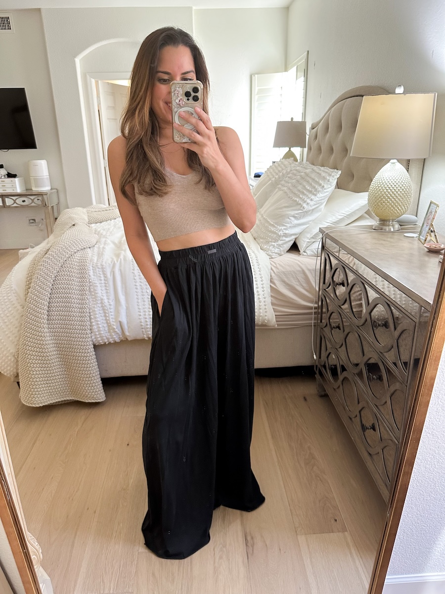 lunya black wide leg organic pima cotton pants