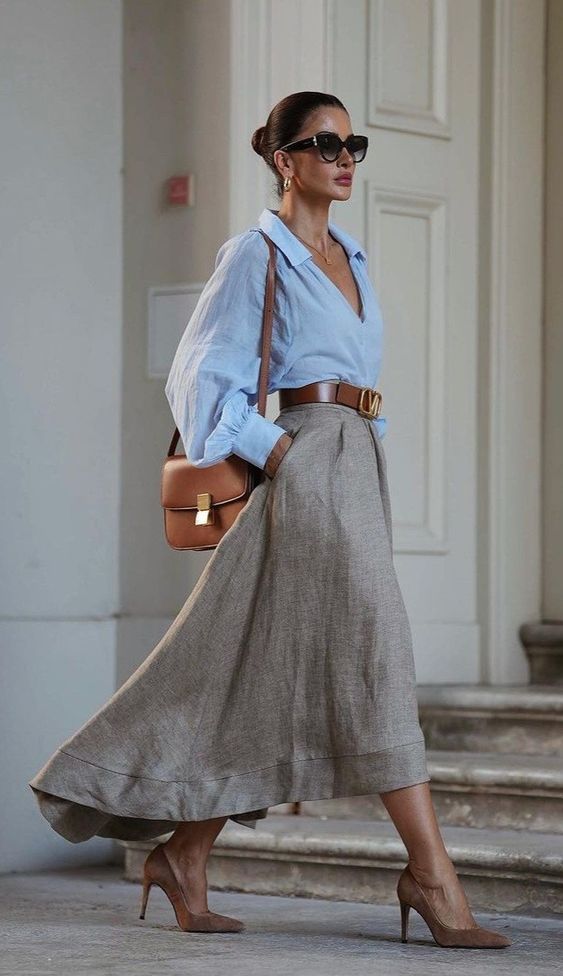 linen maxi skirt with button down heels and valentino belt