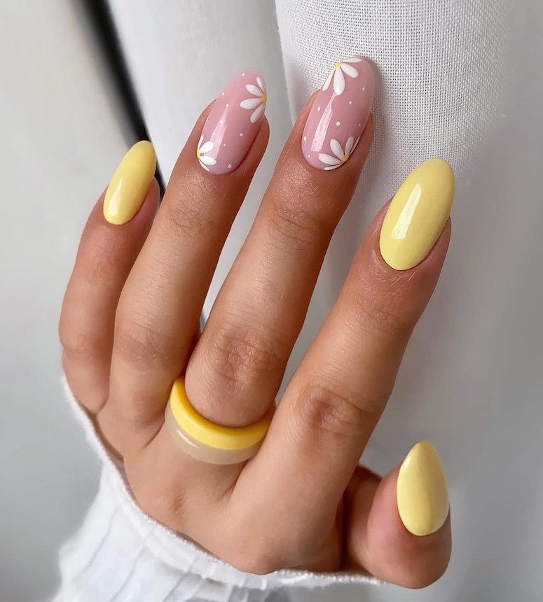 pink yellow press on manicure