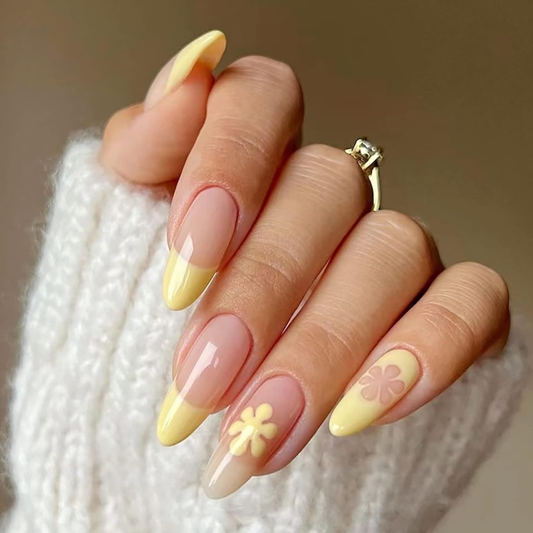 yellow french manicure
