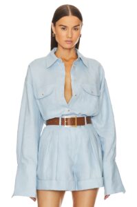 chambray button down with shorts linen