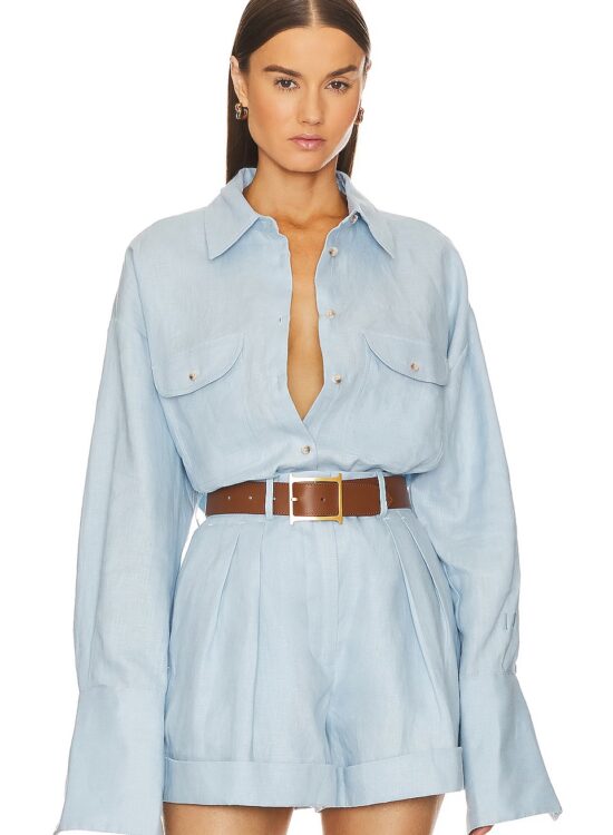 blue linen button down