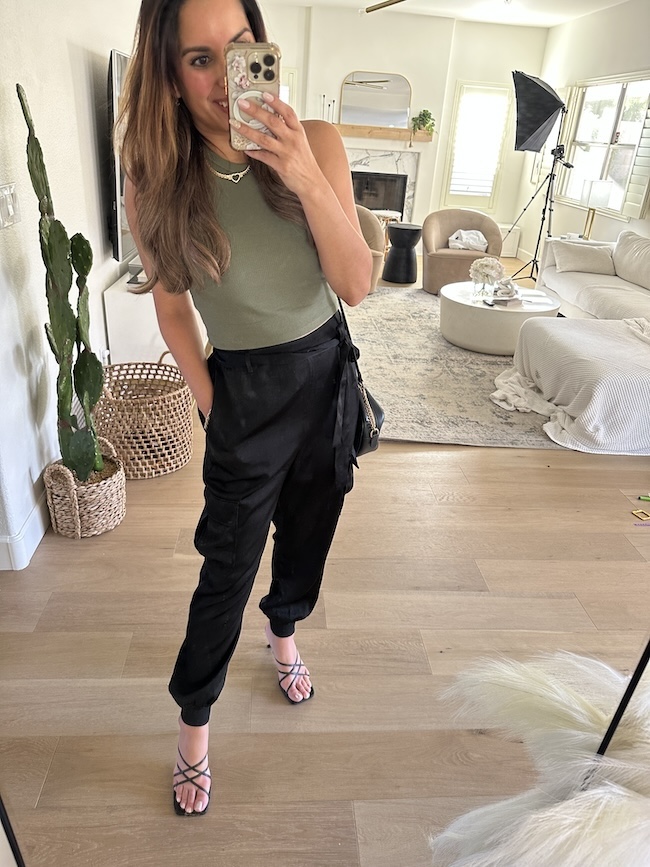 satin black cargo pants 