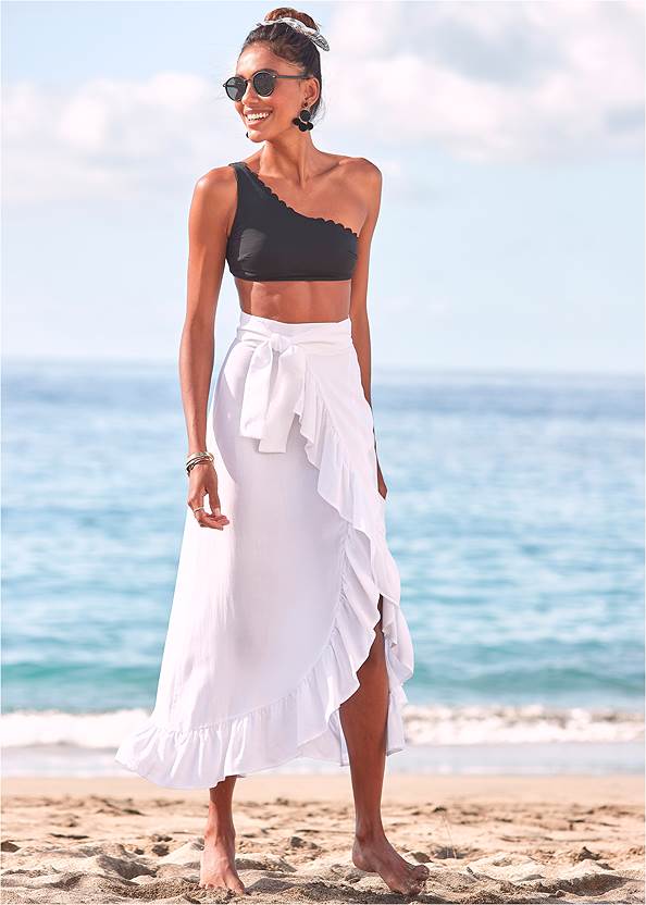 white ruffle coverup skirt
