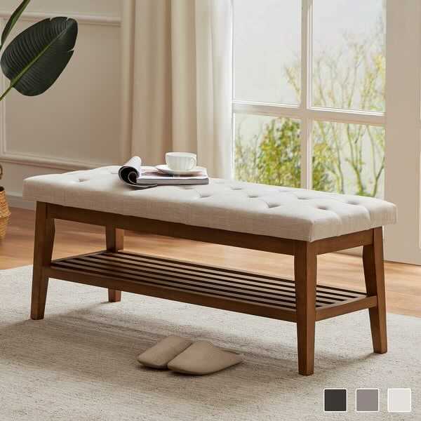 Entryway bench with shelf