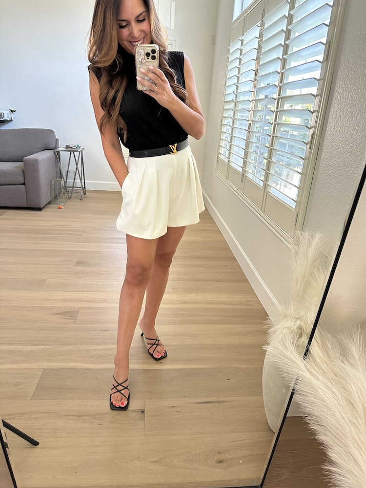 white shorts black tank outfit summer brunch