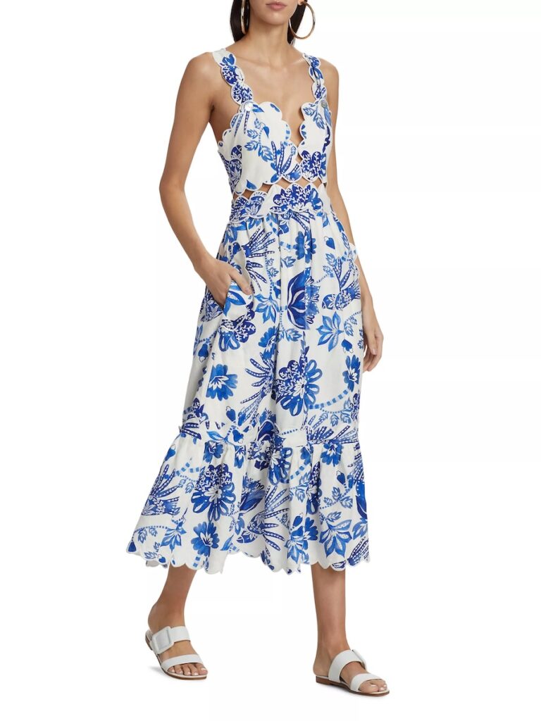 farm rio flowerful birds v-neck midi dress 