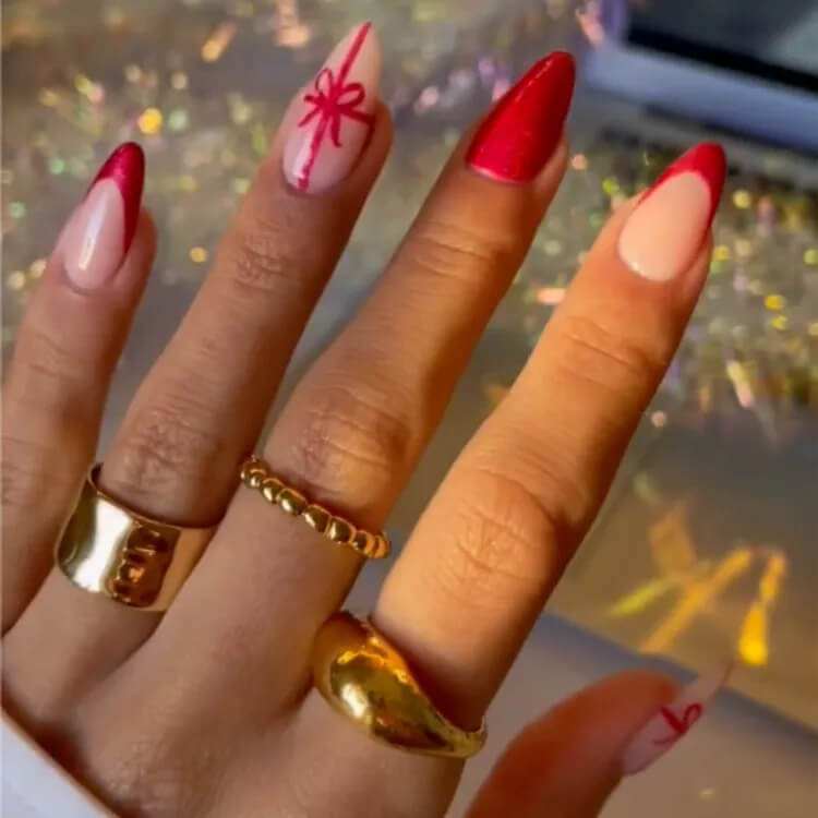 holiday inspired nail design with bows