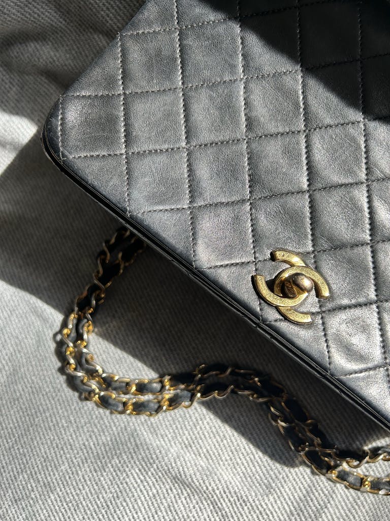 Close-up of a Black Leather Bag