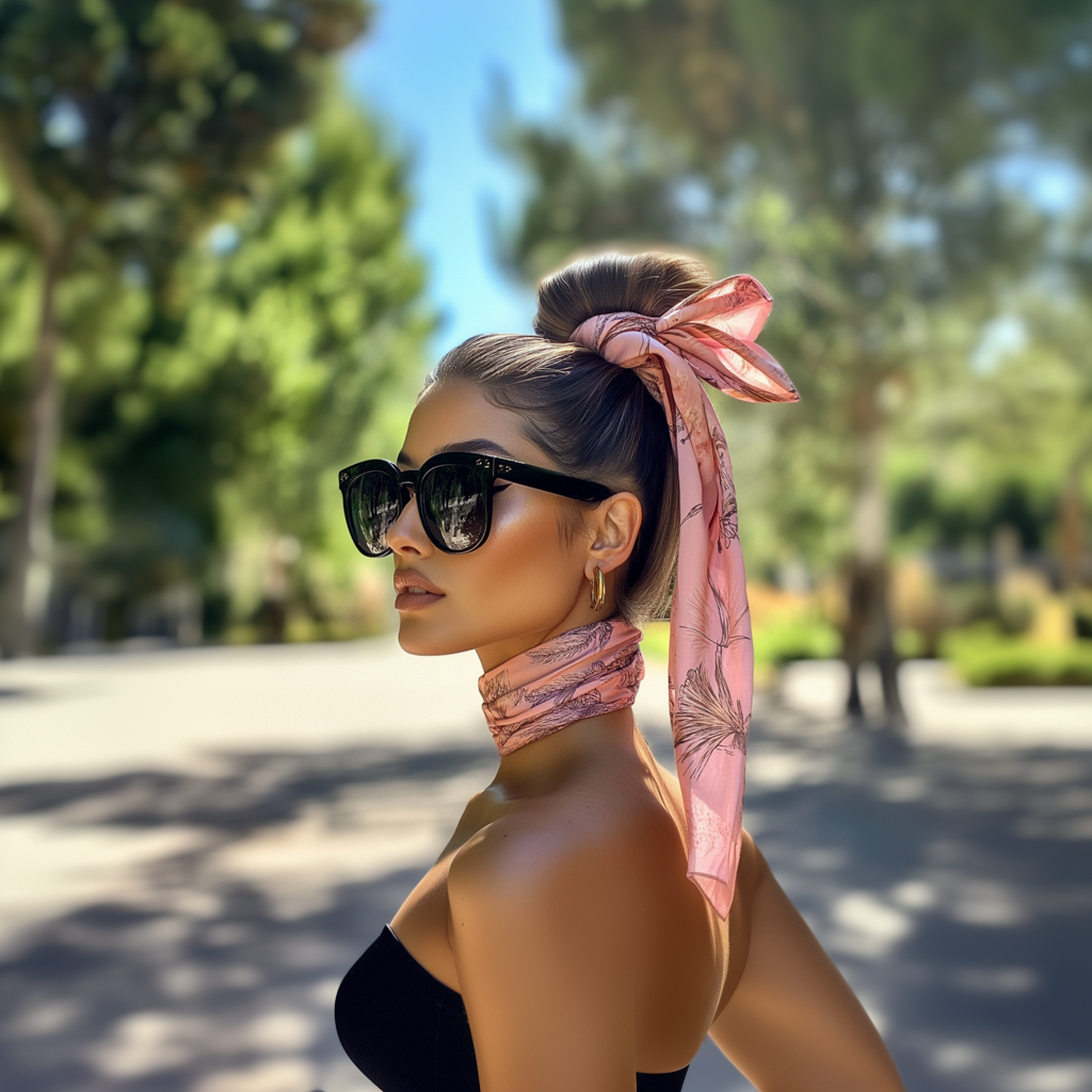 pink hair scarf in bun