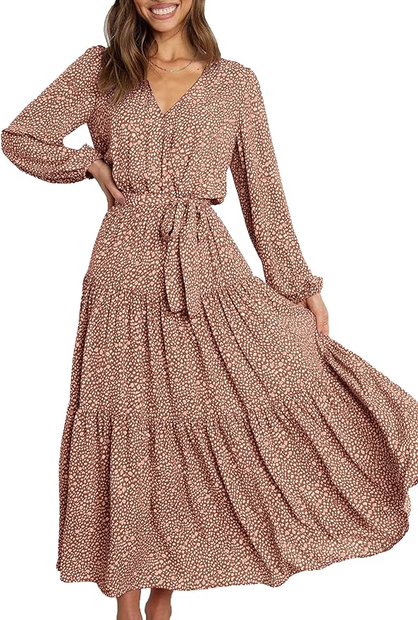 brown maxi dress fall print