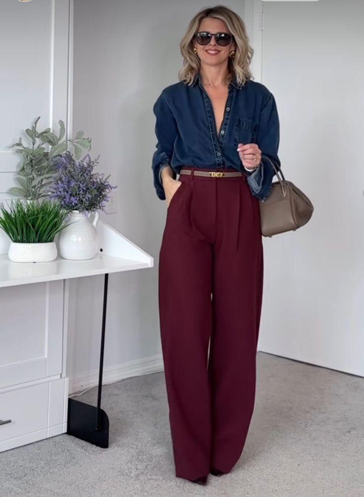 burgundy trousers outfit 