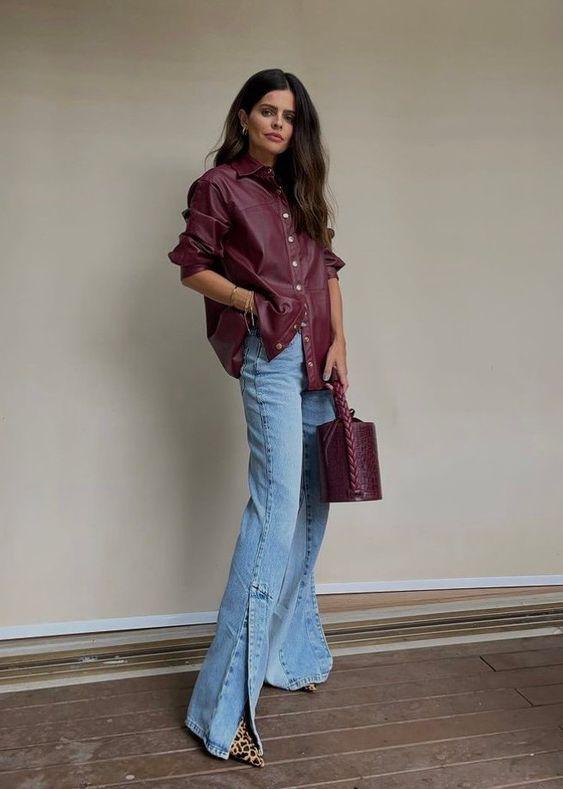 how to wear burgundy with jeans