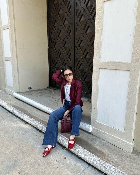 burgundy with jeans outfit