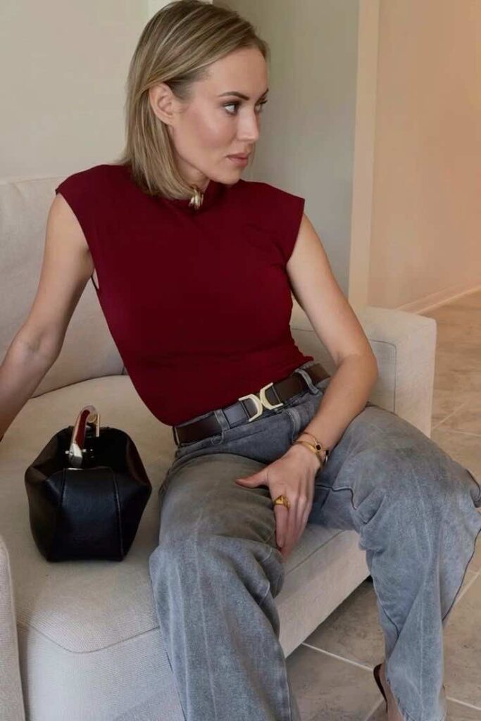 how to wear burgundy with grey