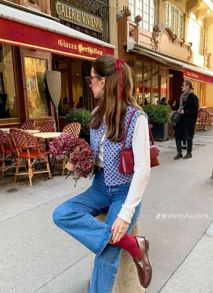 burgundy with blue outfit 