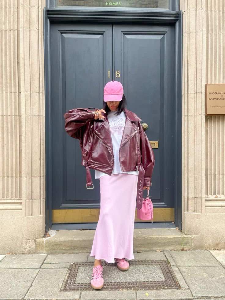 burgundy with pink outfit