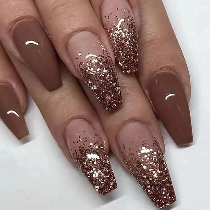 cute glitter brown nail ideas for fall