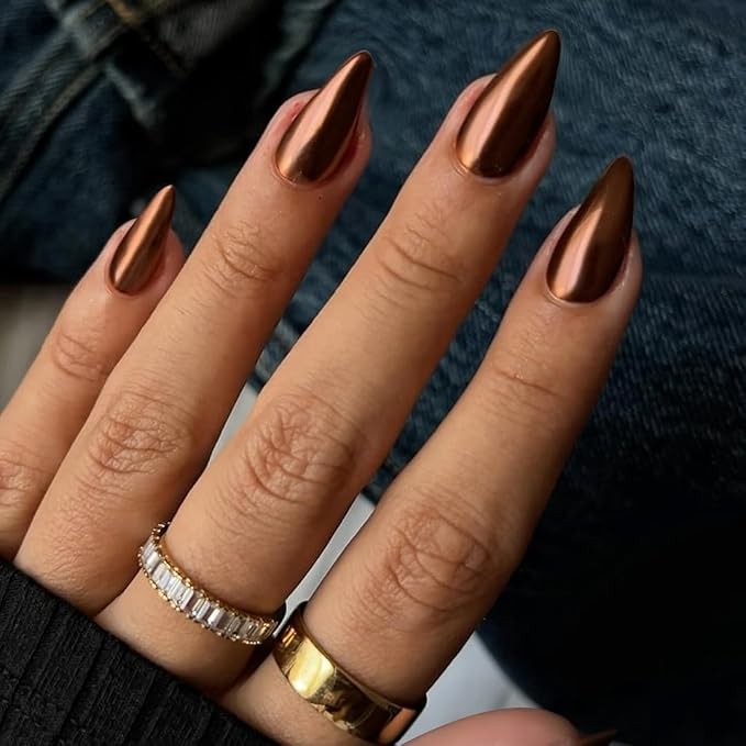 cute metallic brown nail ideas for fall